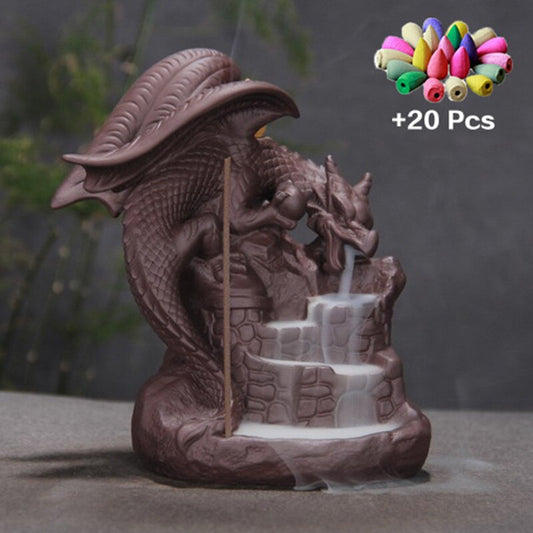 Ceramic Dragon Waterfall Incense Burner