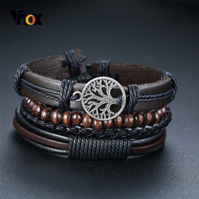 Vintage 4Pcs Braided Wrap Leather Bracelets