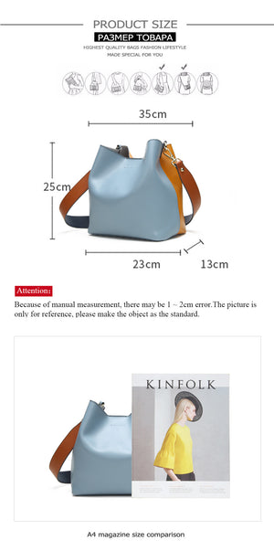 JIANXIU Brand Genuine Leather Shoulder Bags Spell Color Detachable Liner Bucket Bag Luxury Handbag Women Bags Designer 2018 Tote
